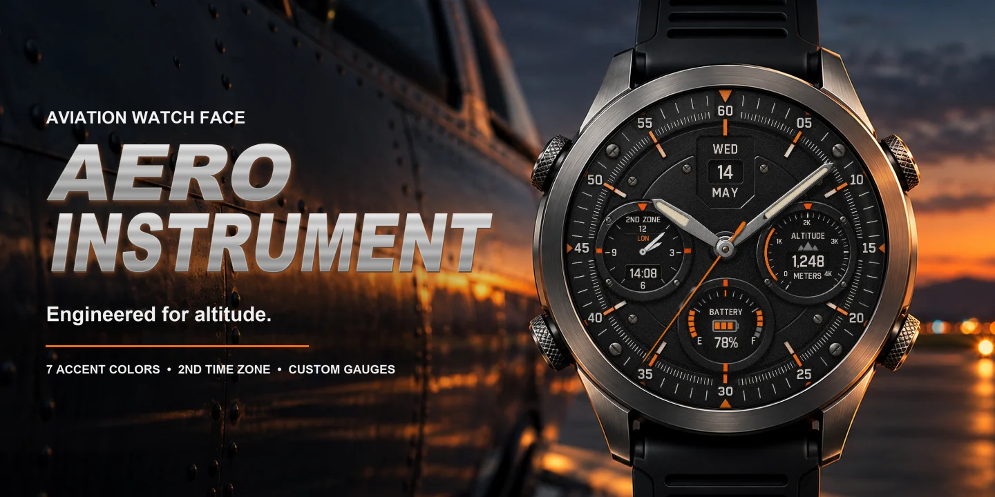Aero Instrument en el reloj, junto a un avión al atardecer