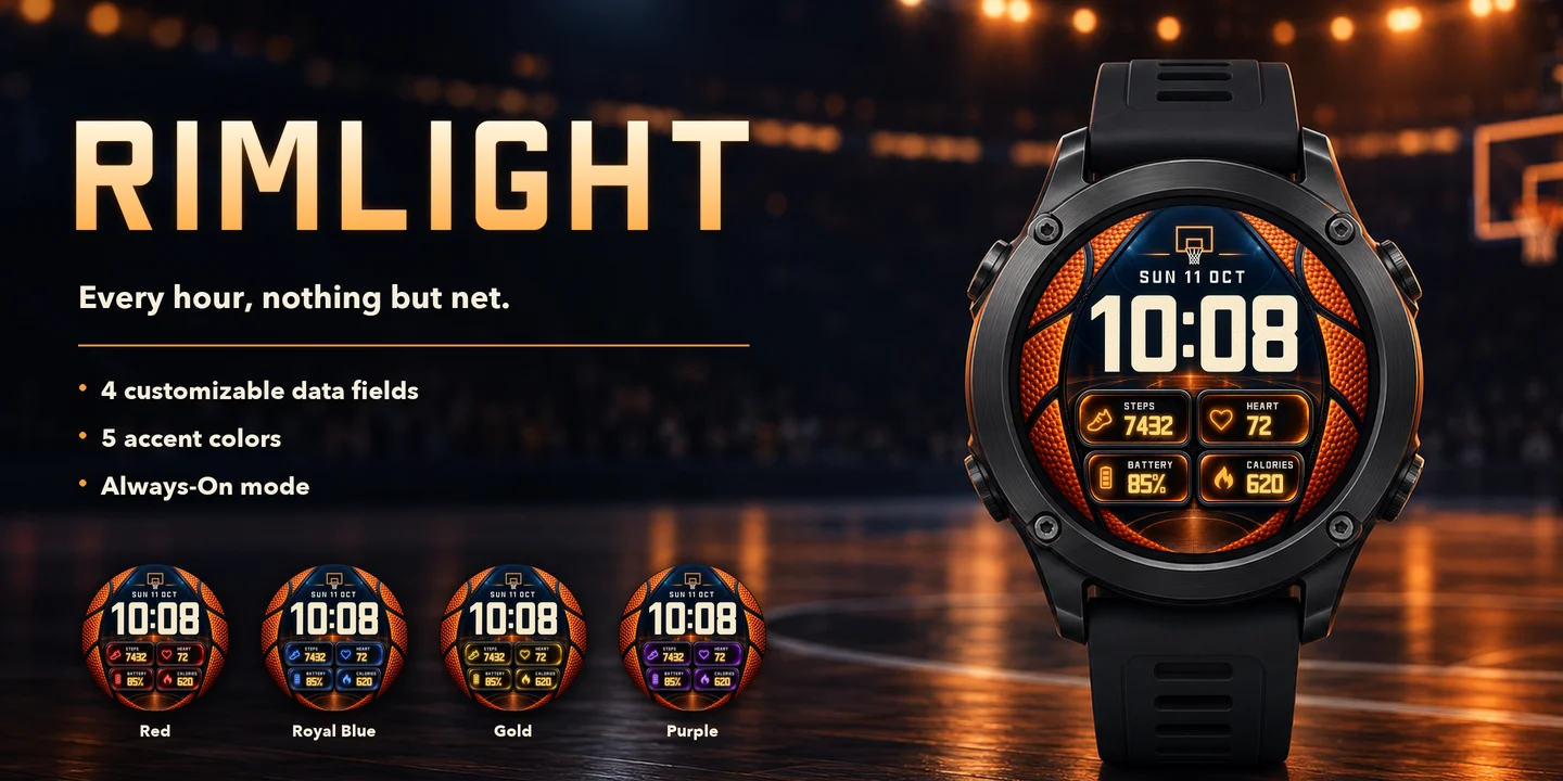 Rimlight en un reloj, pabellón de baloncesto de noche