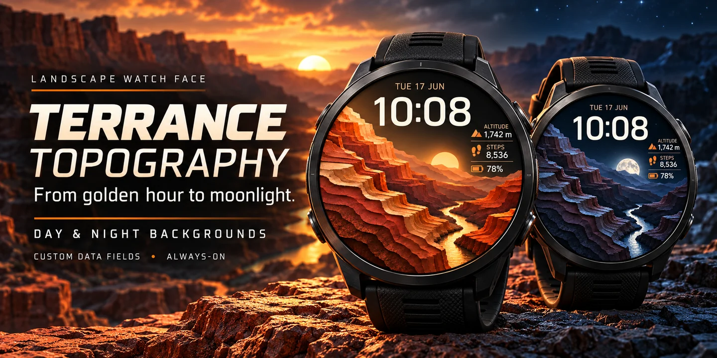 Terrance Topography sur deux montres, jour et nuit
